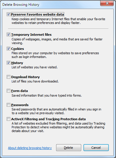 Clear cache in Microsoft Internet Explorer