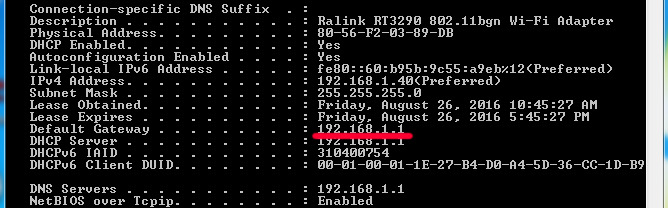 Find the line “Default gateway”